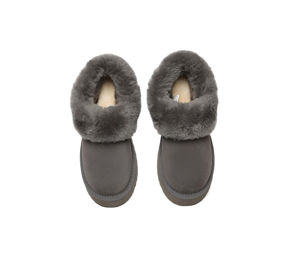 UGG Slippers Women Sheepskin Wool Collar Ankle Platform Clarrie - UGG Slippers - Grey - AU Ladies 4 / AU Men 2 / EU 35 - Uggoutlet