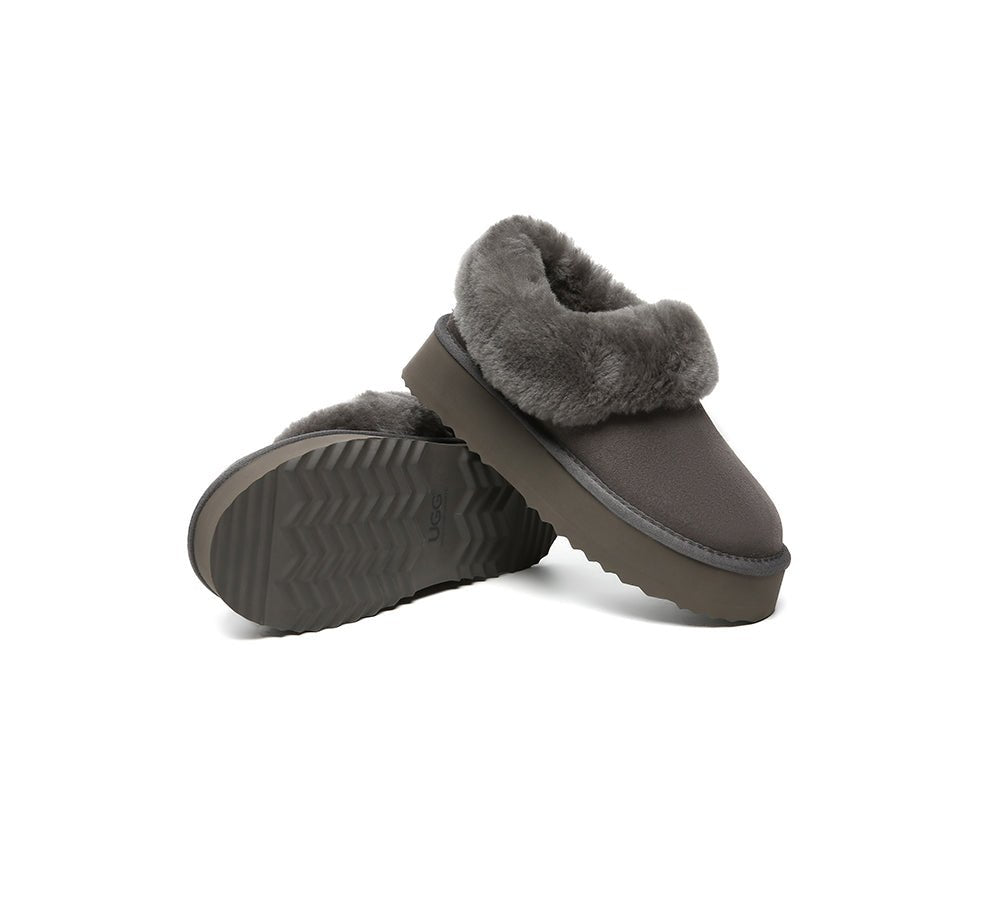 UGG Slippers Women Sheepskin Wool Collar Ankle Platform Clarrie - UGG Slippers - Grey - AU Ladies 4 / AU Men 2 / EU 35 - Uggoutlet