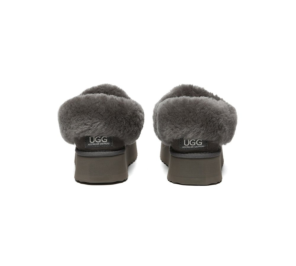 UGG Slippers Women Sheepskin Wool Collar Ankle Platform Clarrie - UGG Slippers - Grey - AU Ladies 4 / AU Men 2 / EU 35 - Uggoutlet