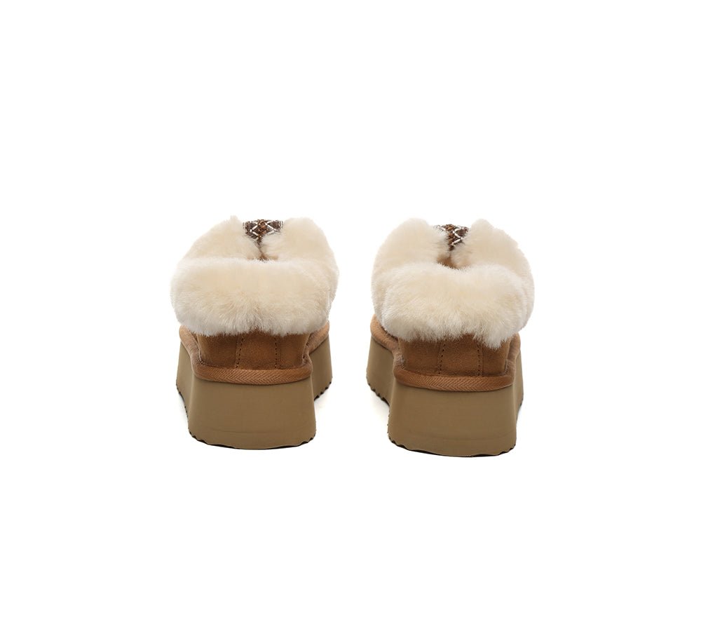 UGG Slippers Women Sheepskin Wool Collar Ankle Platform Santana - UGG Slippers - Chestnut - AU Ladies 4 / AU Men 2 / EU 35 - Uggoutlet