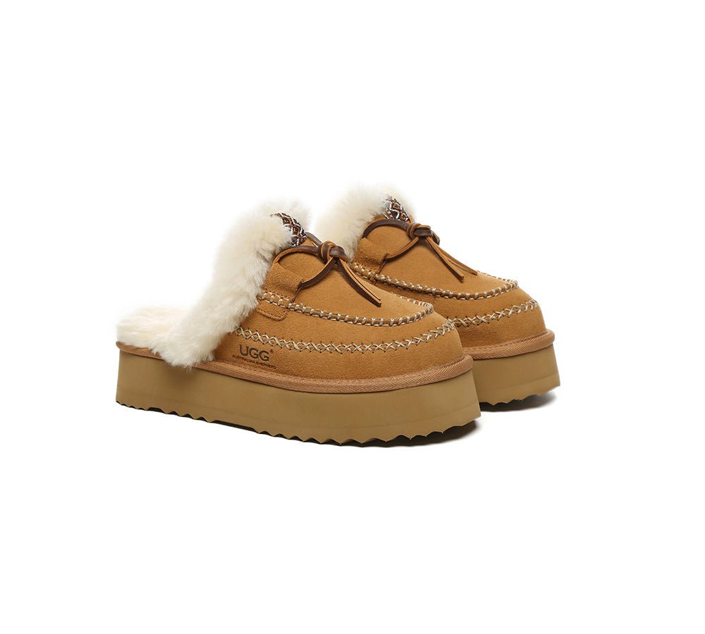 UGG Slippers Women Sheepskin Wool Platform Sammy - UGG Slippers - Chestnut - AU Ladies 4 / AU Men 2 / EU 35 - Uggoutlet