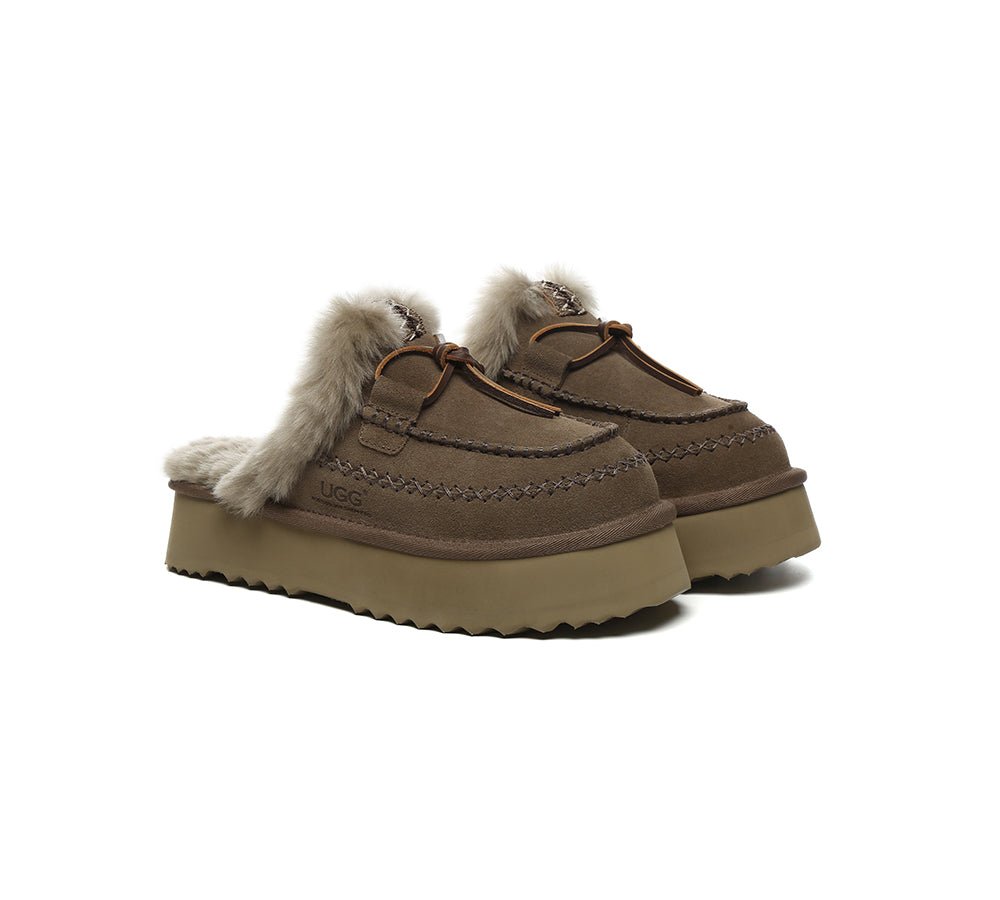 UGG Slippers Women Sheepskin Wool Platform Sammy - UGG Slippers - Walnut - AU Ladies 4 / AU Men 2 / EU 35 - Uggoutlet
