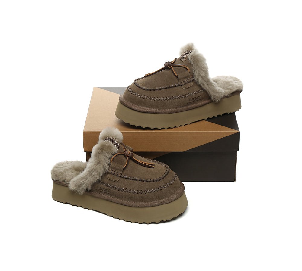 UGG Slippers Women Sheepskin Wool Platform Sammy - UGG Slippers - Walnut - AU Ladies 4 / AU Men 2 / EU 35 - Uggoutlet