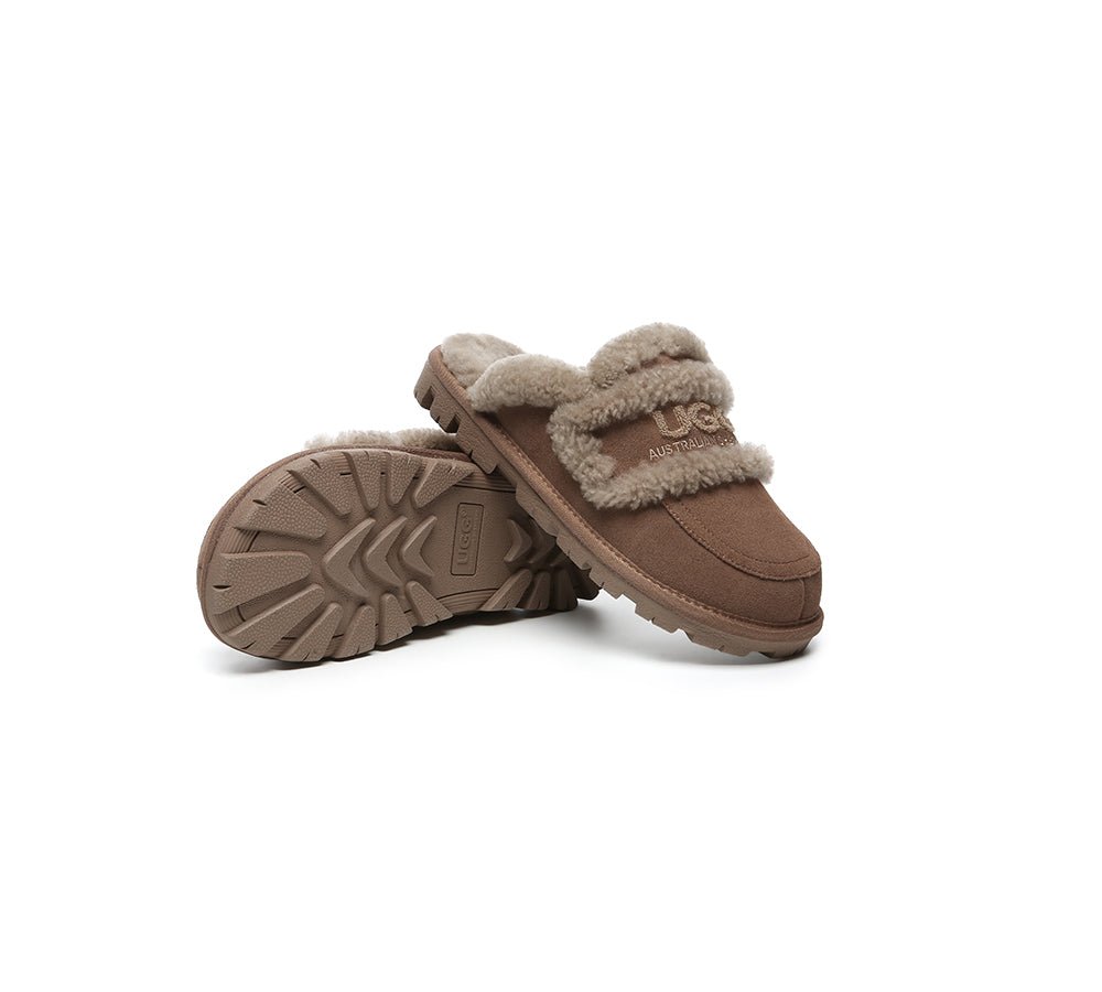 UGG Slippers Women Sheepskin Wool Shearling Lined Rilee - UGG Slippers - Brown - AU Ladies 4 / AU Men 2 / EU 35 - Uggoutlet