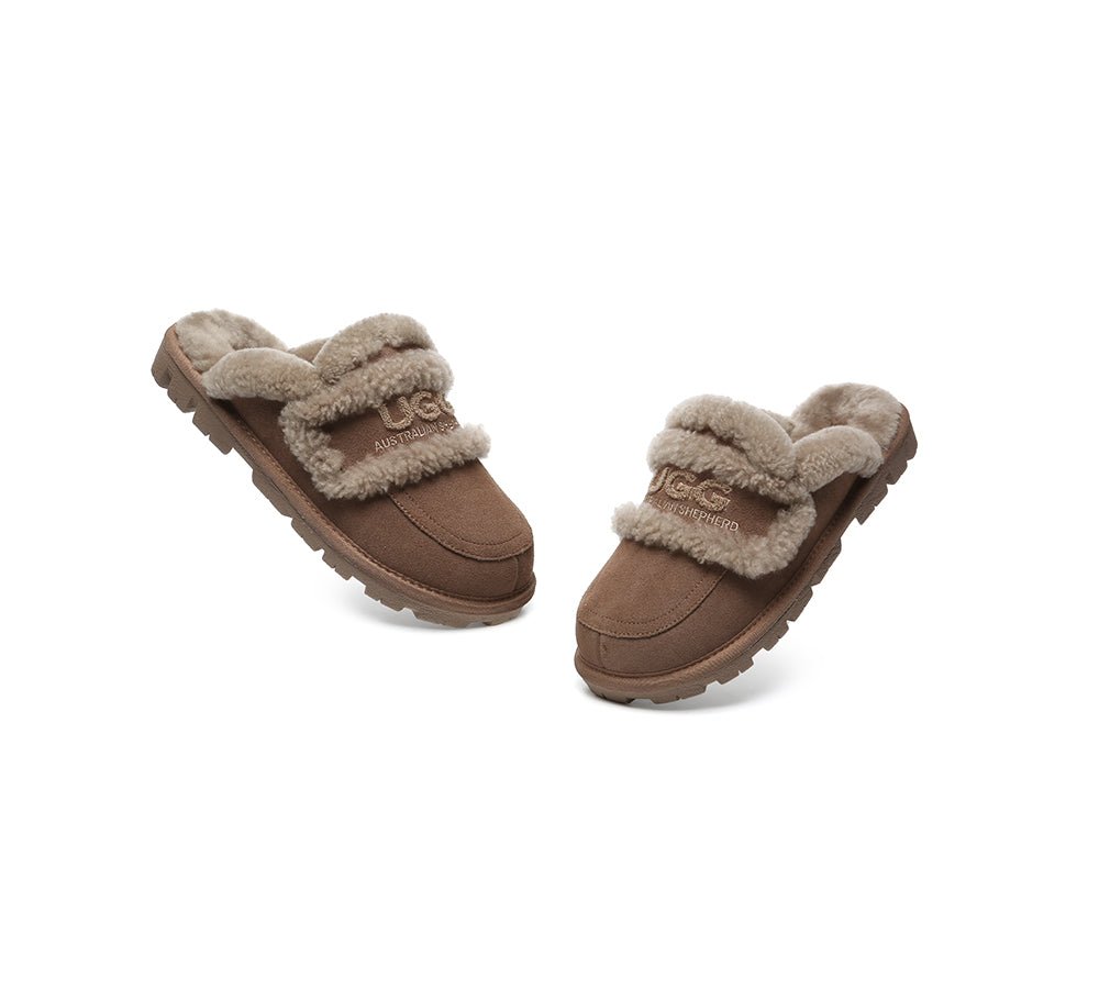 UGG Slippers Women Sheepskin Wool Shearling Lined Rilee - UGG Slippers - Brown - AU Ladies 4 / AU Men 2 / EU 35 - Uggoutlet
