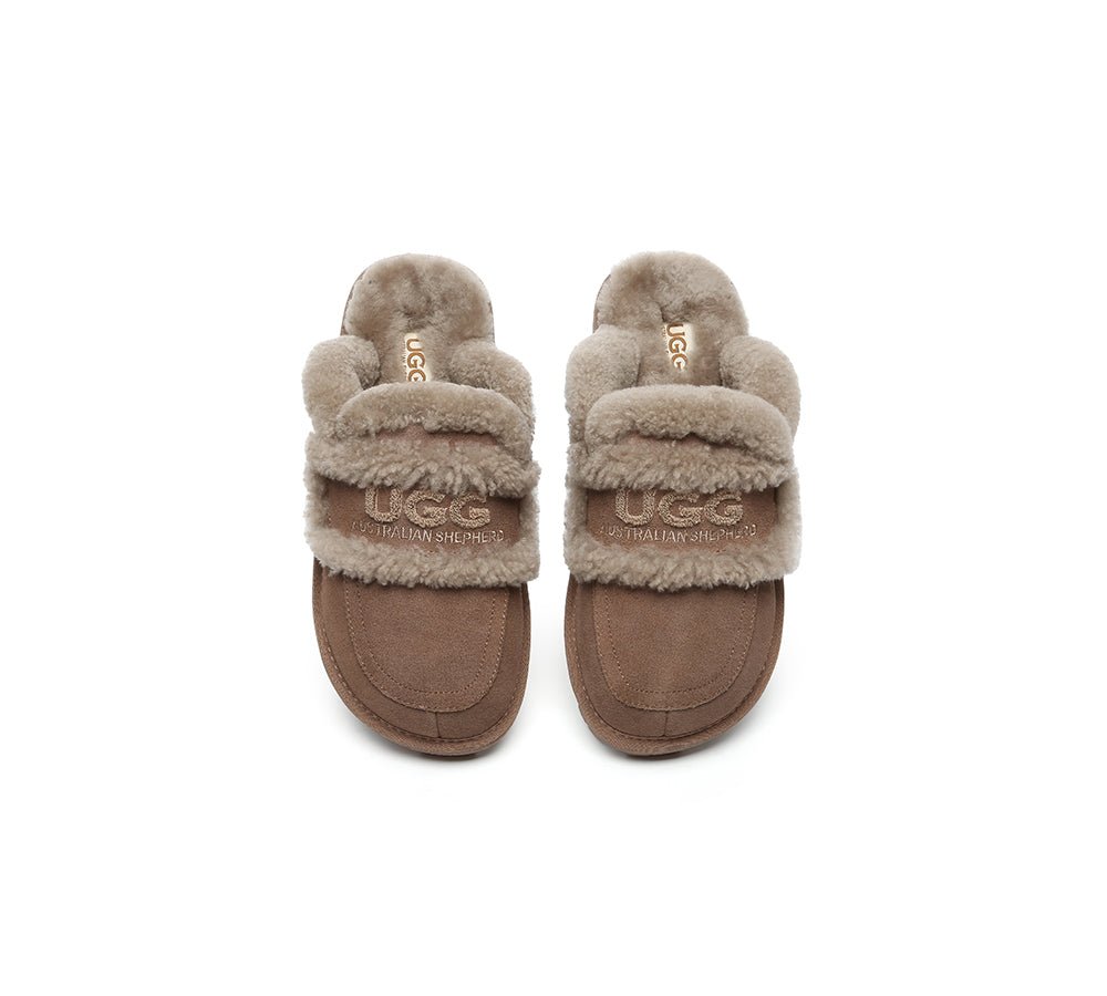 UGG Slippers Women Sheepskin Wool Shearling Lined Rilee - UGG Slippers - Brown - AU Ladies 4 / AU Men 2 / EU 35 - Uggoutlet