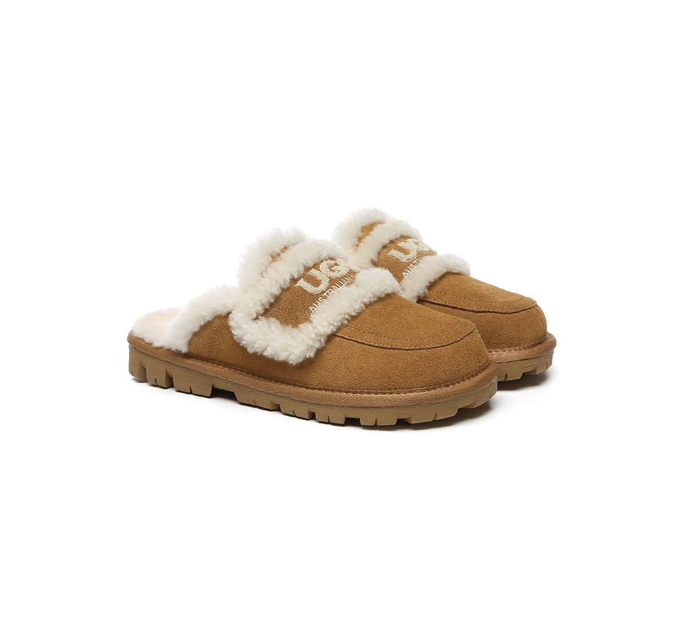 UGG Slippers Women Sheepskin Wool Shearling Lined Rilee - UGG Slippers - Chestnut - AU Ladies 4 / AU Men 2 / EU 35 - Uggoutlet