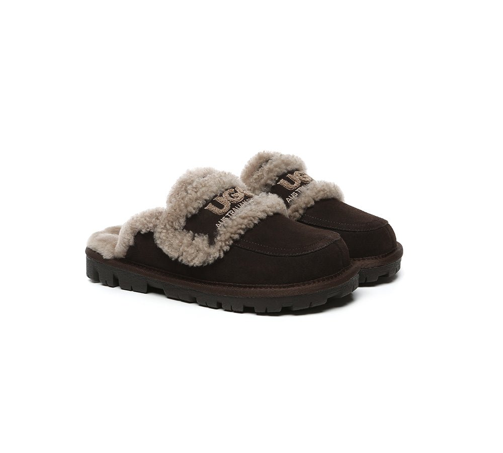 UGG Slippers Women Sheepskin Wool Shearling Lined Rilee - UGG Slippers - Chocolate - AU Ladies 4 / AU Men 2 / EU 35 - Uggoutlet