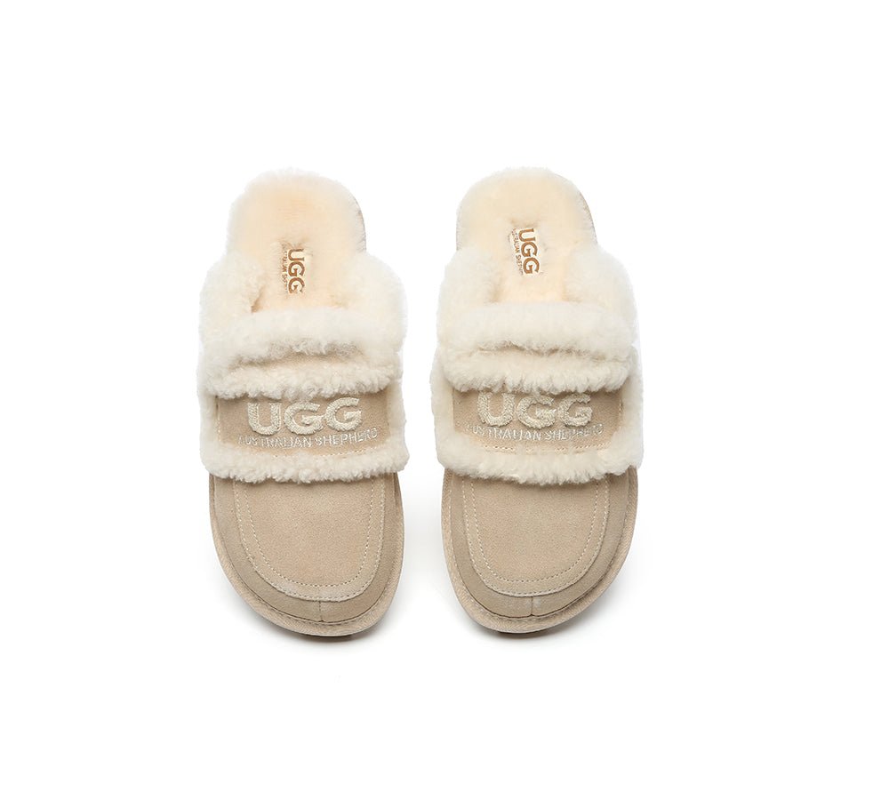 UGG Slippers Women Sheepskin Wool Shearling Lined Rilee - UGG Slippers - Sand - AU Ladies 4 / AU Men 2 / EU 35 - Uggoutlet