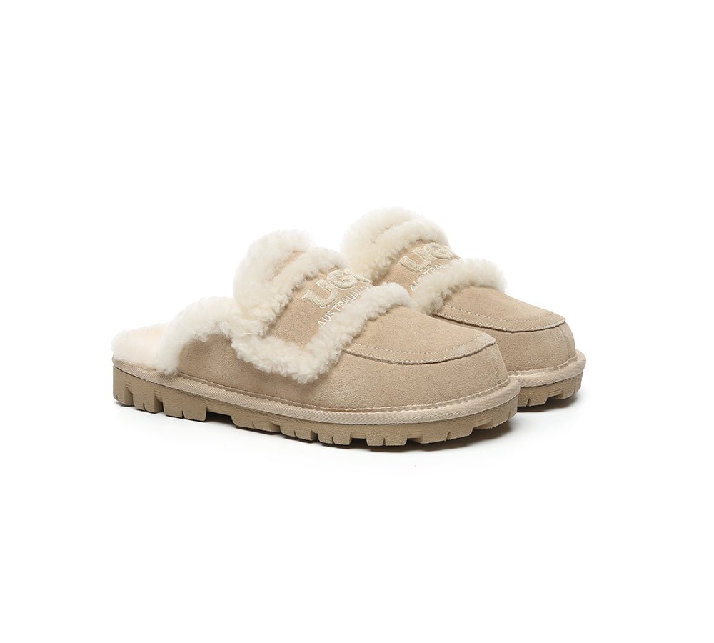 UGG Slippers Women Sheepskin Wool Shearling Lined Rilee - UGG Slippers - Sand - AU Ladies 4 / AU Men 2 / EU 35 - Uggoutlet