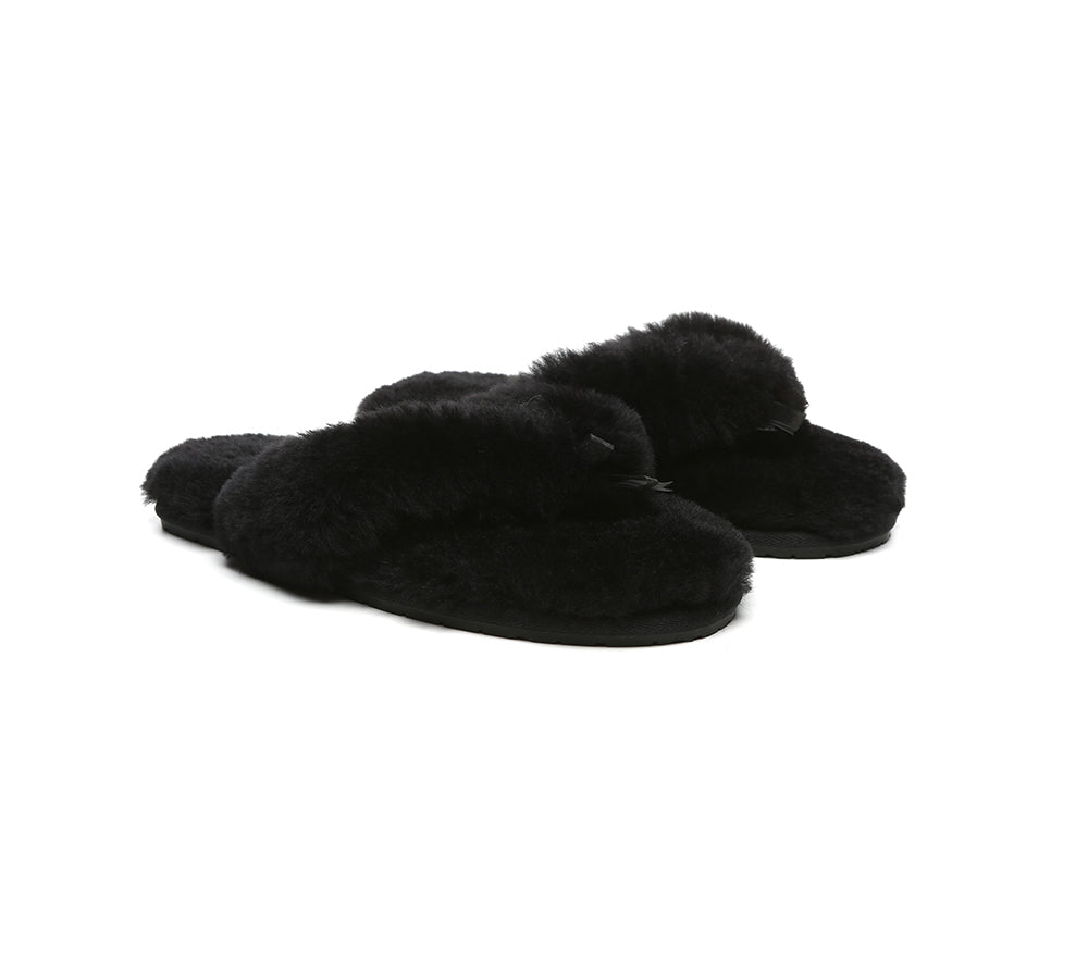 UGG Thongs Women Fluffy Slides Farah - UGG Slippers - Black - AU Ladies 4 / AU Men 2 / EU 35 - Uggoutlet