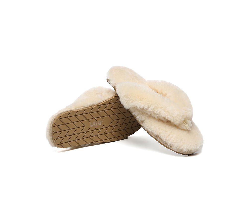 UGG Thongs Women Fluffy Slides Farah - UGG Slippers - Cream - AU Ladies 4 / AU Men 2 / EU 35 - Uggoutlet