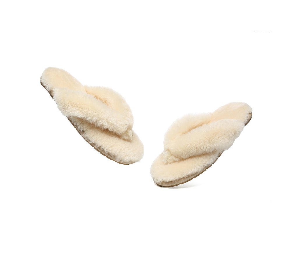 UGG Thongs Women Fluffy Slides Farah - UGG Slippers - Cream - AU Ladies 4 / AU Men 2 / EU 35 - Uggoutlet