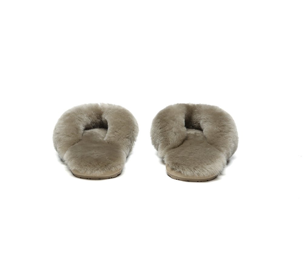 UGG Thongs Women Fluffy Slides Farah - UGG Slippers - Khaki - AU Ladies 4 / AU Men 2 / EU 35 - Uggoutlet