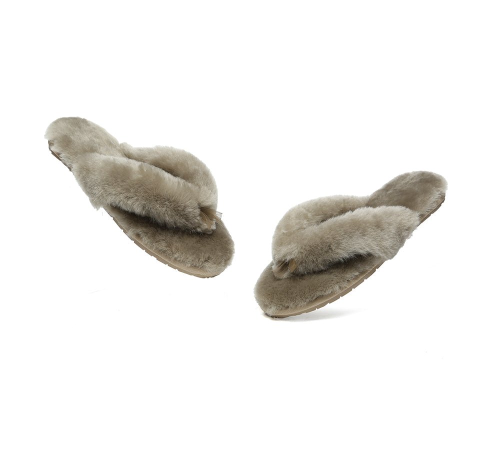 UGG Thongs Women Fluffy Slides Farah - UGG Slippers - Khaki - AU Ladies 4 / AU Men 2 / EU 35 - Uggoutlet