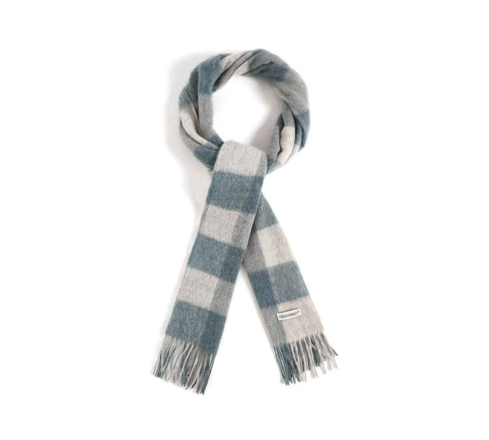 Urban UGG 100% Wool Plaid Pattern Check Scarf Zoe - Scarf - Blue Check - One Size - Uggoutlet