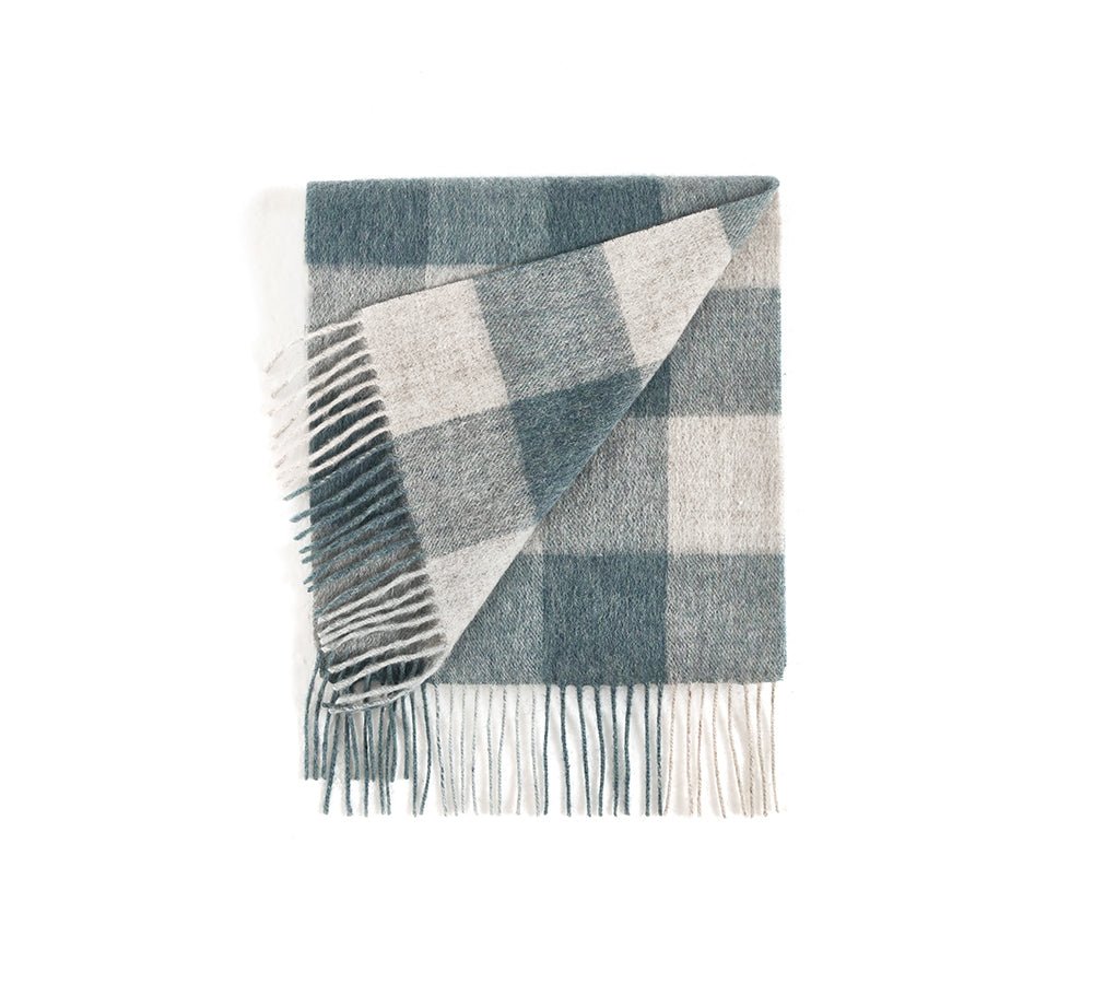 Urban UGG 100% Wool Plaid Pattern Check Scarf Zoe - Scarf - Blue Check - One Size - Uggoutlet