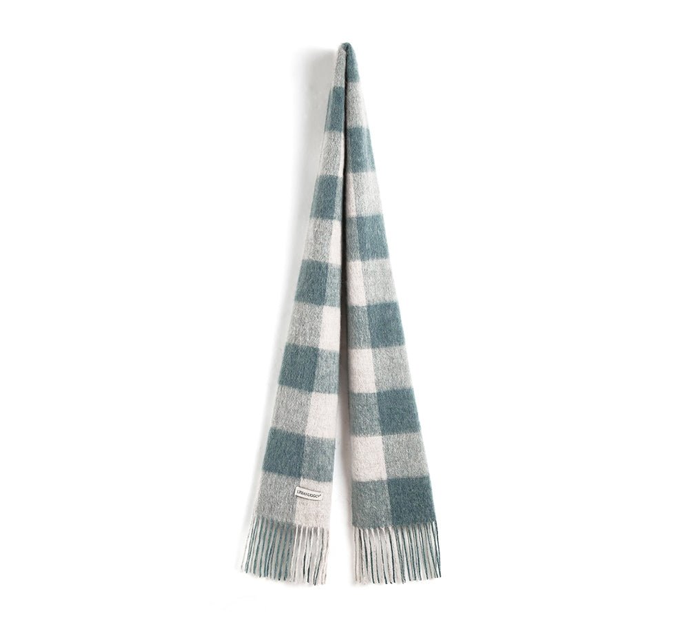 Urban UGG 100% Wool Plaid Pattern Check Scarf Zoe - Scarf - Blue Check - One Size - Uggoutlet