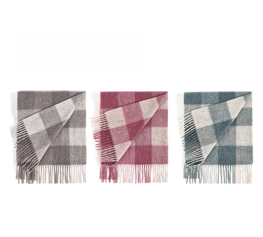 Urban UGG 100% Wool Plaid Pattern Check Scarf Zoe - Scarf - Blue Check - One Size - Uggoutlet