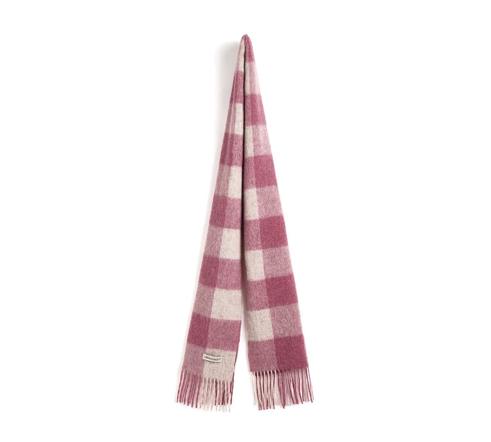 Urban UGG 100% Wool Plaid Pattern Check Scarf Zoe - Scarf - Peach Pink Check - One Size - Uggoutlet