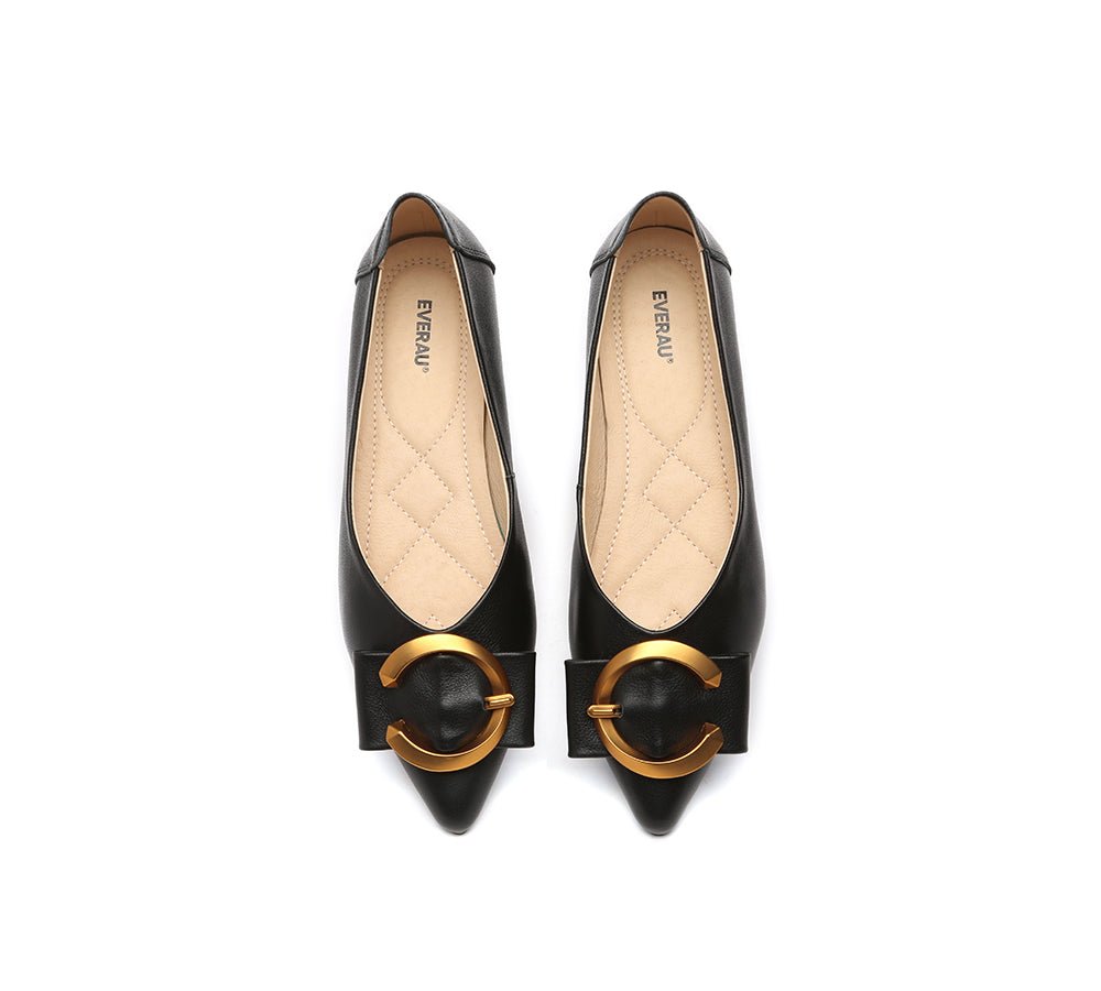 Women Leather Buckle Pointed Toe Ballet Flats Pari - Flats - Black - AU Ladies 4 / AU Men 2 / EU 35 - Uggoutlet