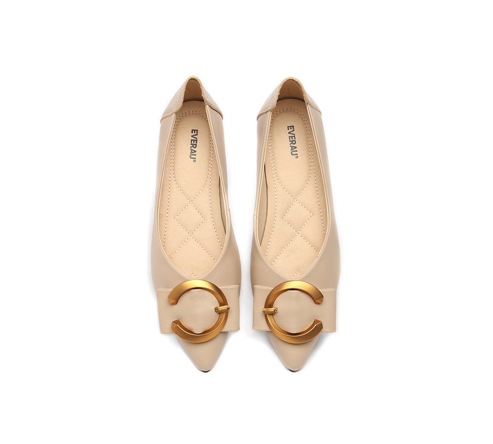 Women Leather Buckle Pointed Toe Ballet Flats Pari - Flats - Camel - AU Ladies 4 / AU Men 2 / EU 35 - Uggoutlet