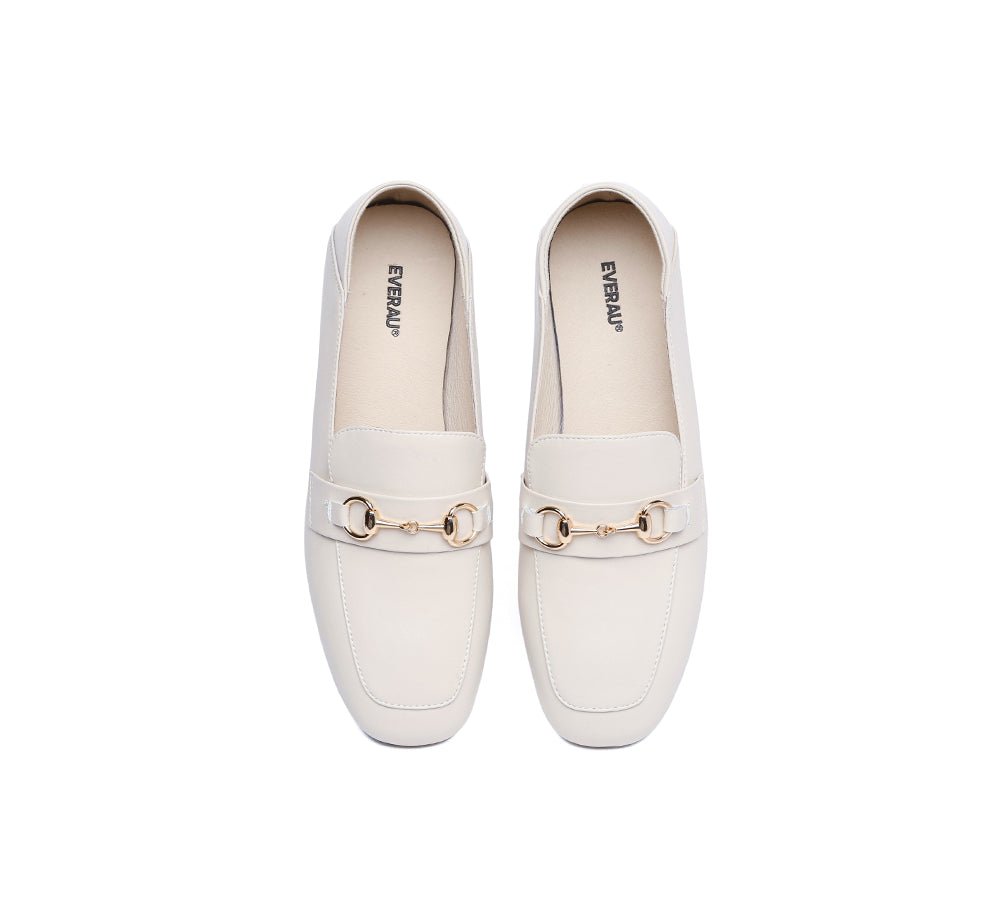 Women Leather Gold Buckle Low Block Heel Loafers Mia - Heels - Beige - AU Ladies 4 / AU Men 2 / EU 35 - Uggoutlet