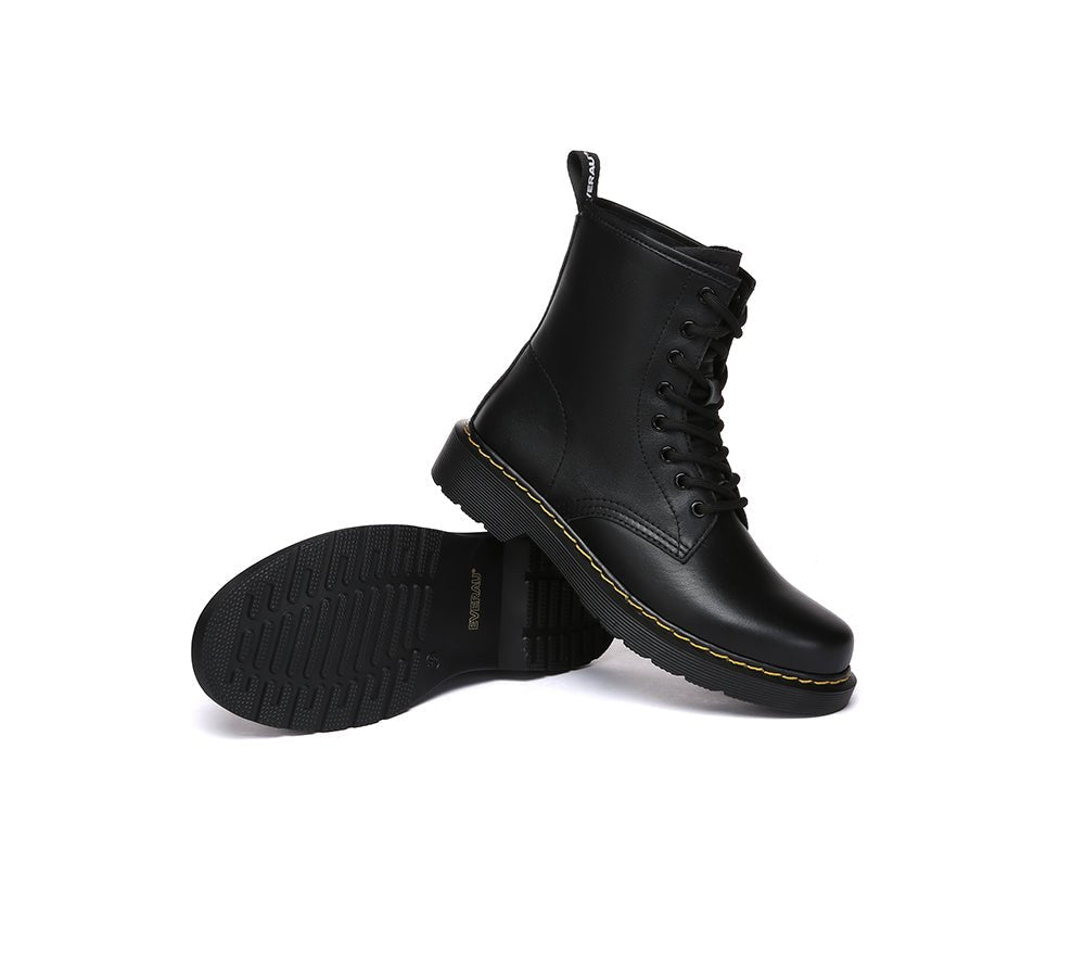 Women Leather Lace Up Black Chunky Boots Simona - Leather Boots - Black - AU Ladies 4 / AU Men 2 / EU 35 - Uggoutlet