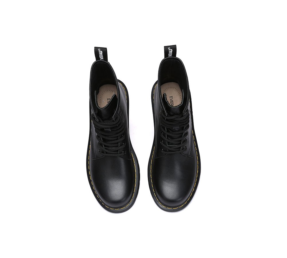 Women Leather Lace Up Black Chunky Boots Simona - Leather Boots - Black - AU Ladies 4 / AU Men 2 / EU 35 - Uggoutlet