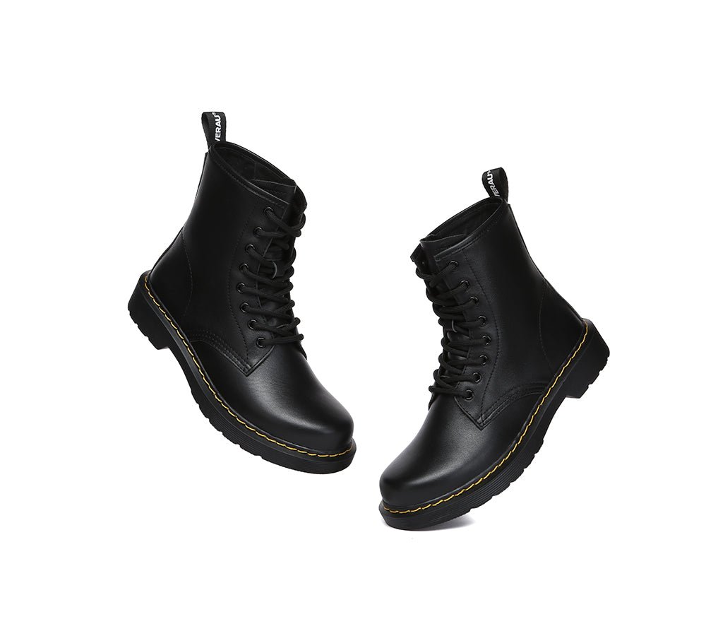 Women Leather Lace Up Black Chunky Boots Simona - Leather Boots - Black - AU Ladies 4 / AU Men 2 / EU 35 - Uggoutlet