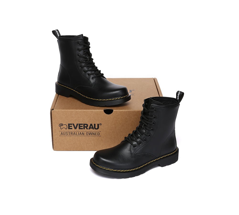 Women Leather Lace Up Black Chunky Boots Simona - Leather Boots - Black - AU Ladies 4 / AU Men 2 / EU 35 - Uggoutlet