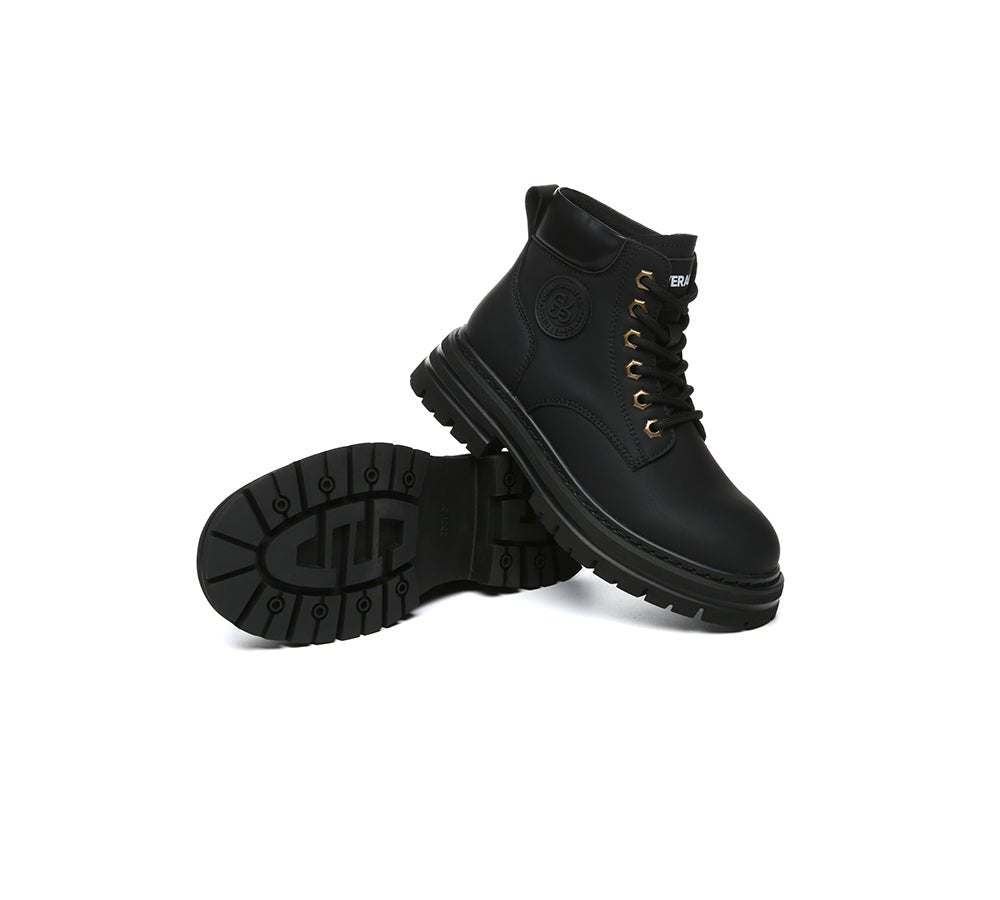 Women Leather Lace Up Chunky Boots Stephanie - Leather Boots - Black - AU Ladies 4 / AU Men 2 / EU 35 - Uggoutlet