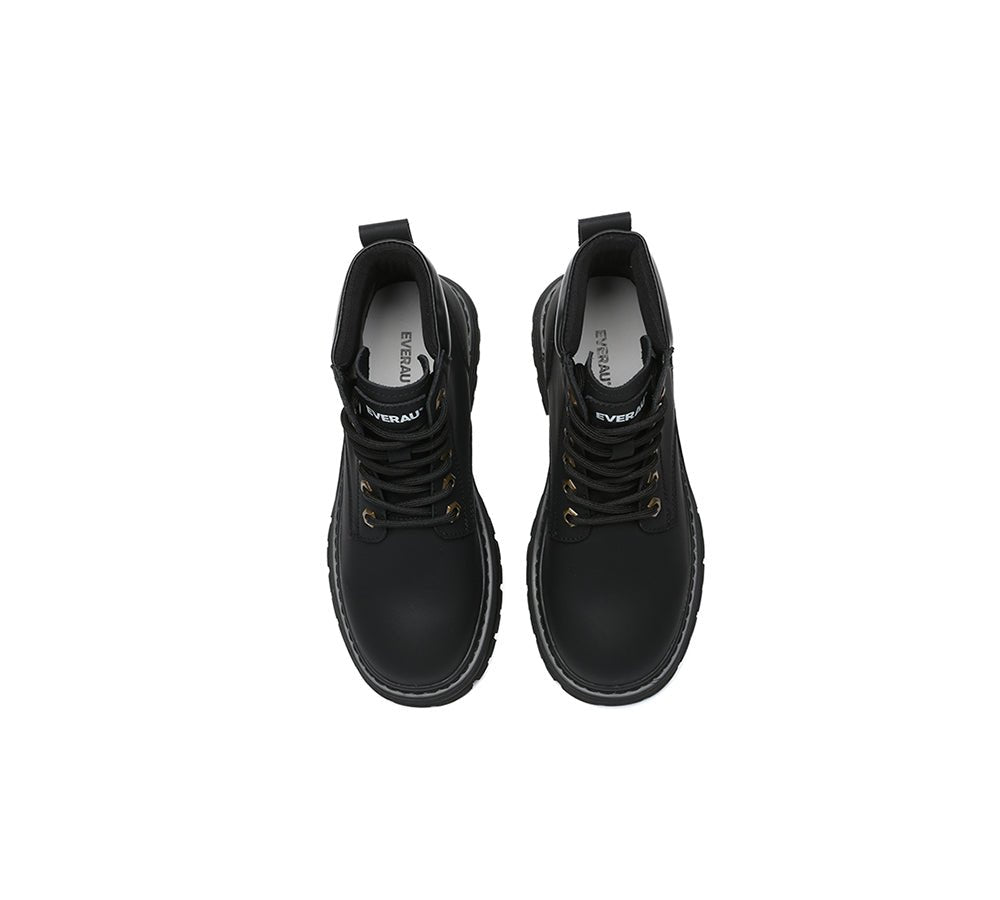 Women Leather Lace Up Chunky Boots Stephanie - Leather Boots - Black - AU Ladies 4 / AU Men 2 / EU 35 - Uggoutlet