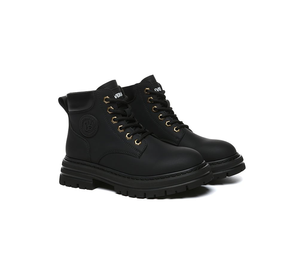 Women Leather Lace Up Chunky Boots Stephanie - Leather Boots - Black - AU Ladies 4 / AU Men 2 / EU 35 - Uggoutlet