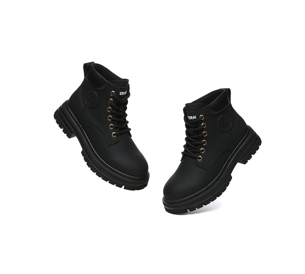 Women Leather Lace Up Chunky Boots Stephanie - Leather Boots - Black - AU Ladies 4 / AU Men 2 / EU 35 - Uggoutlet