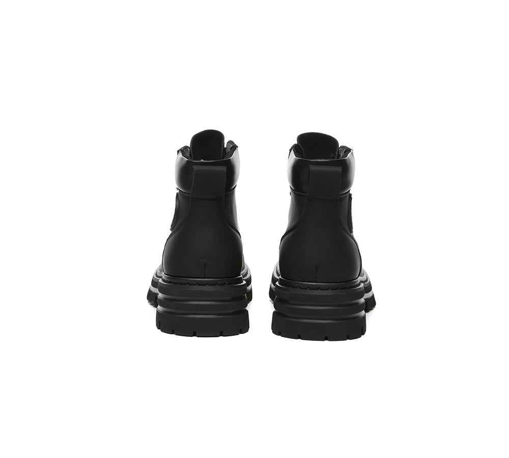 Women Leather Lace Up Chunky Boots Stephanie - Leather Boots - Black - AU Ladies 4 / AU Men 2 / EU 35 - Uggoutlet