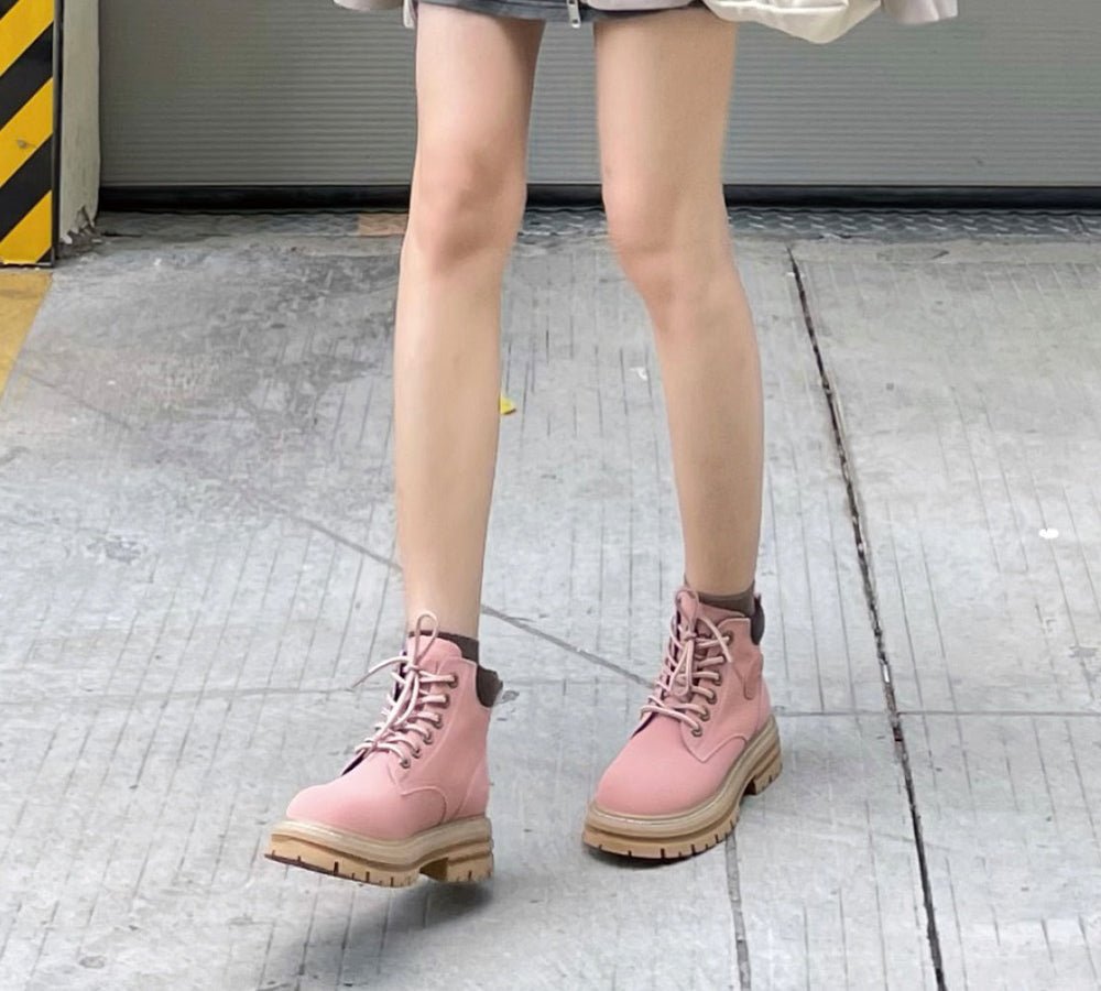 Women Leather Lace Up Chunky Boots Stephanie - Leather Boots - Chestnut - AU Ladies 4 / AU Men 2 / EU 35 - Uggoutlet