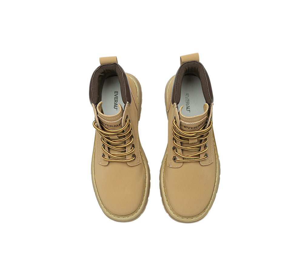 Women Leather Lace Up Chunky Boots Stephanie - Leather Boots - Chestnut - AU Ladies 4 / AU Men 2 / EU 35 - Uggoutlet
