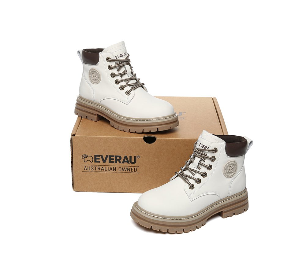 Women Leather Lace Up Chunky Boots Stephanie - Leather Boots - Cream - AU Ladies 4 / AU Men 2 / EU 35 - Uggoutlet