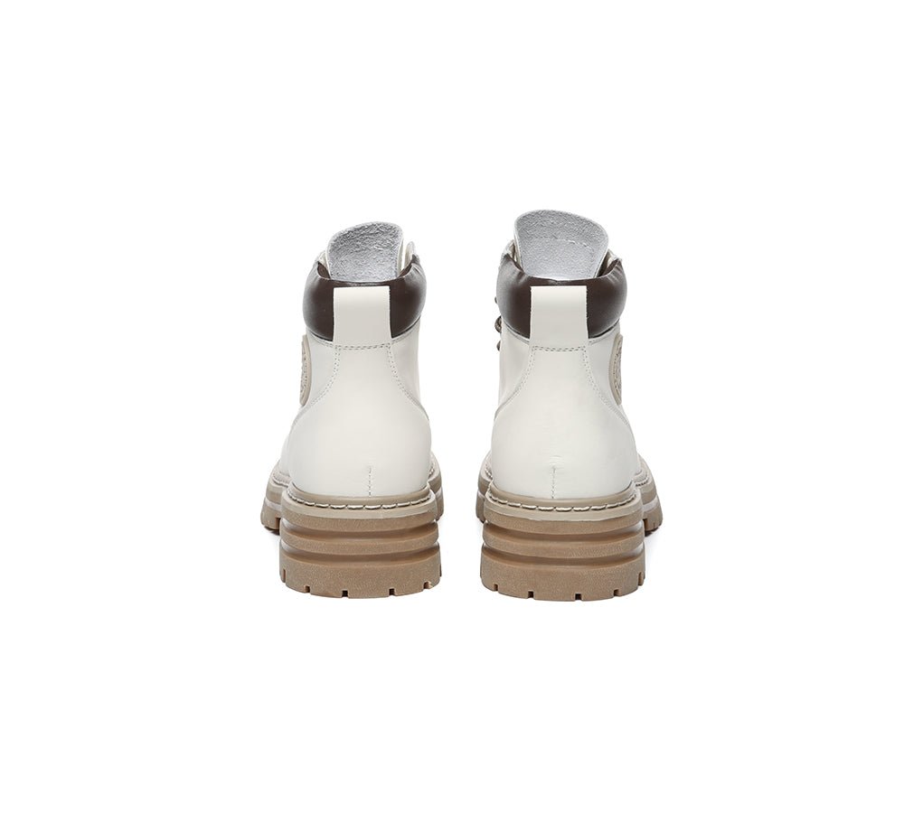 Women Leather Lace Up Chunky Boots Stephanie - Leather Boots - Cream - AU Ladies 4 / AU Men 2 / EU 35 - Uggoutlet