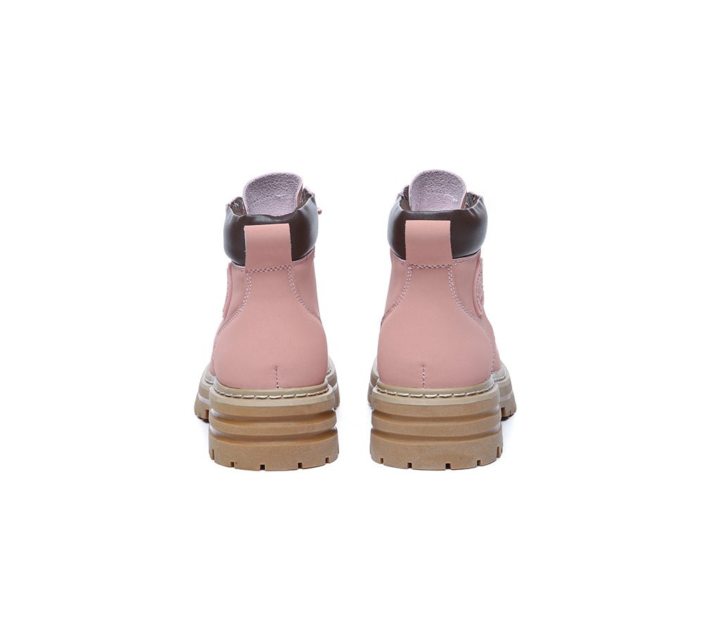 Women Leather Lace Up Chunky Boots Stephanie - Leather Boots - Pink - AU Ladies 4 / AU Men 2 / EU 35 - Uggoutlet