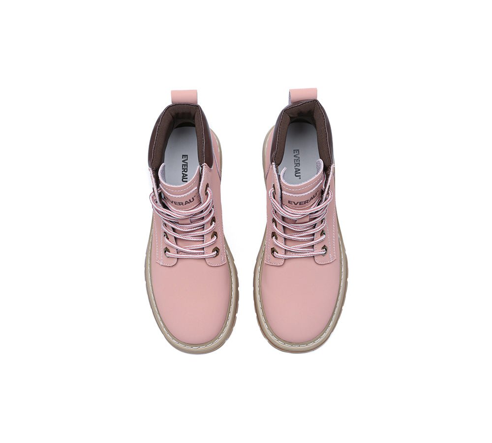 Women Leather Lace Up Chunky Boots Stephanie - Leather Boots - Pink - AU Ladies 4 / AU Men 2 / EU 35 - Uggoutlet
