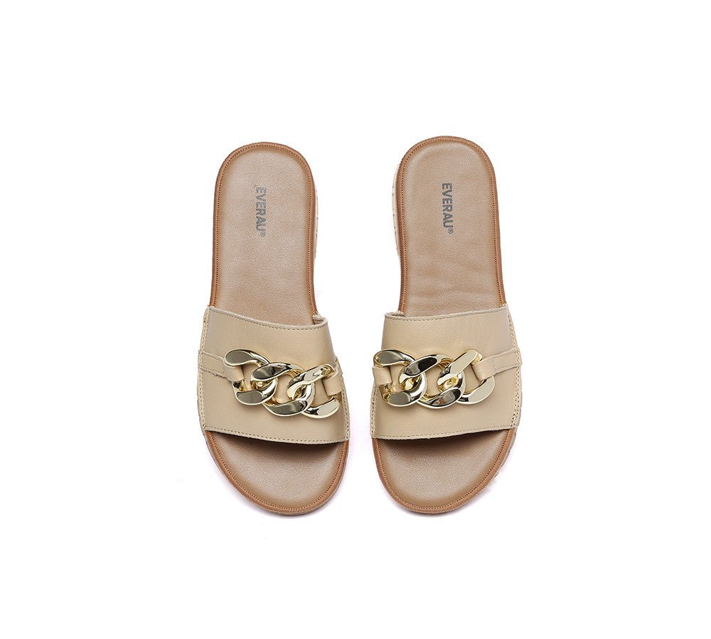 Women Leather Metal Ultra Soft Flat Slides Jianna - Slides - Nude - AU Ladies 4 / AU Men 2 / EU 35 - Uggoutlet