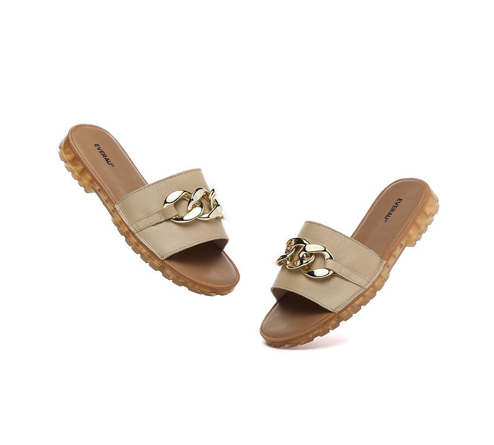 Women Leather Metal Ultra Soft Flat Slides Jianna - Slides - Nude - AU Ladies 4 / AU Men 2 / EU 35 - Uggoutlet