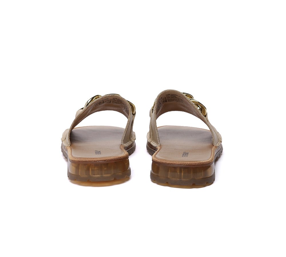 Women Leather Metal Ultra Soft Flat Slides Jianna - Slides - Nude - AU Ladies 4 / AU Men 2 / EU 35 - Uggoutlet