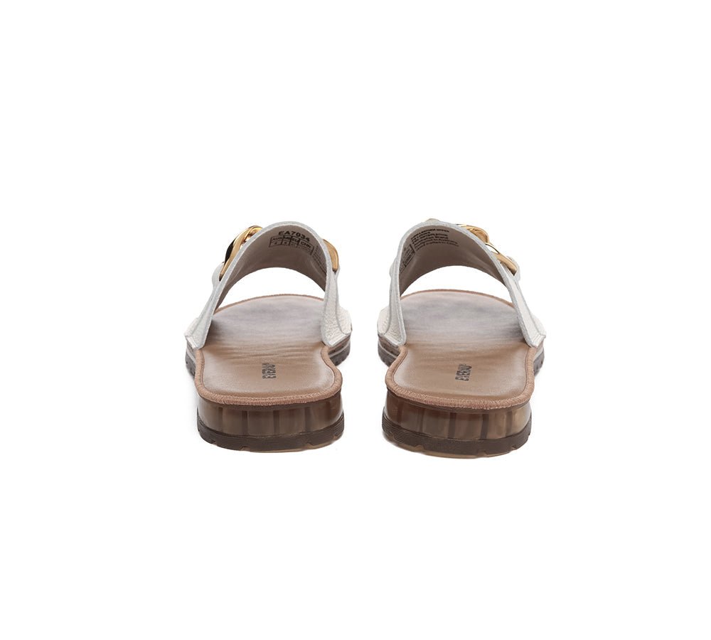 Women Leather Metal Ultra Soft Flat Slides Jianna - Slides - White - AU Ladies 4 / AU Men 2 / EU 35 - Uggoutlet