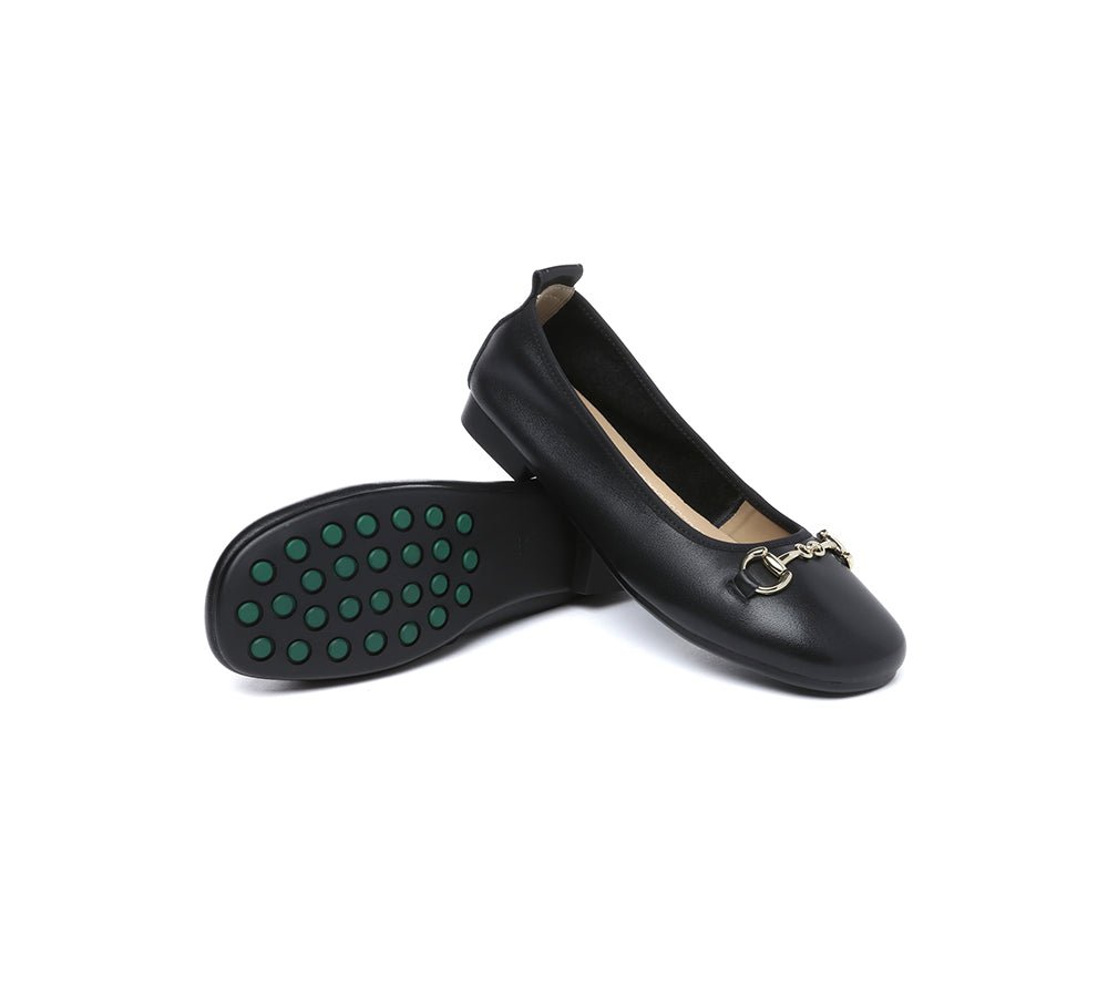 Women Leather Round Toe Metal Buckle Ultra Soft Ballet Flats Blake - Flats - Black - AU Ladies 4 / AU Men 2 / EU 35 - Uggoutlet