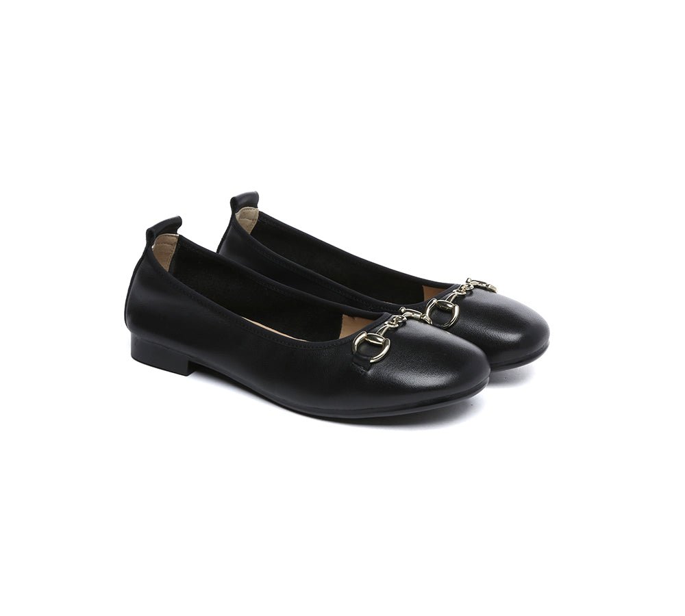 Women Leather Round Toe Metal Buckle Ultra Soft Ballet Flats Blake - Flats - Black - AU Ladies 4 / AU Men 2 / EU 35 - Uggoutlet