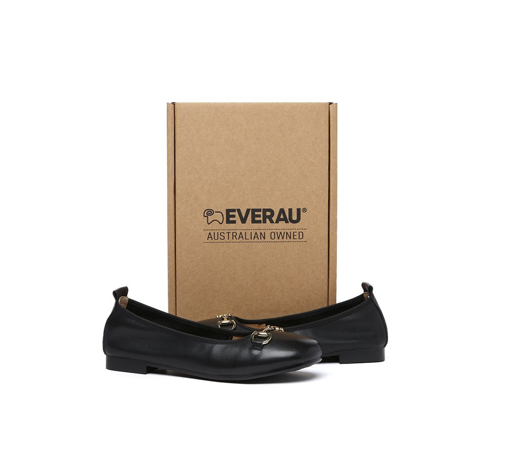 Women Leather Round Toe Metal Buckle Ultra Soft Ballet Flats Blake - Flats - Black - AU Ladies 4 / AU Men 2 / EU 35 - Uggoutlet