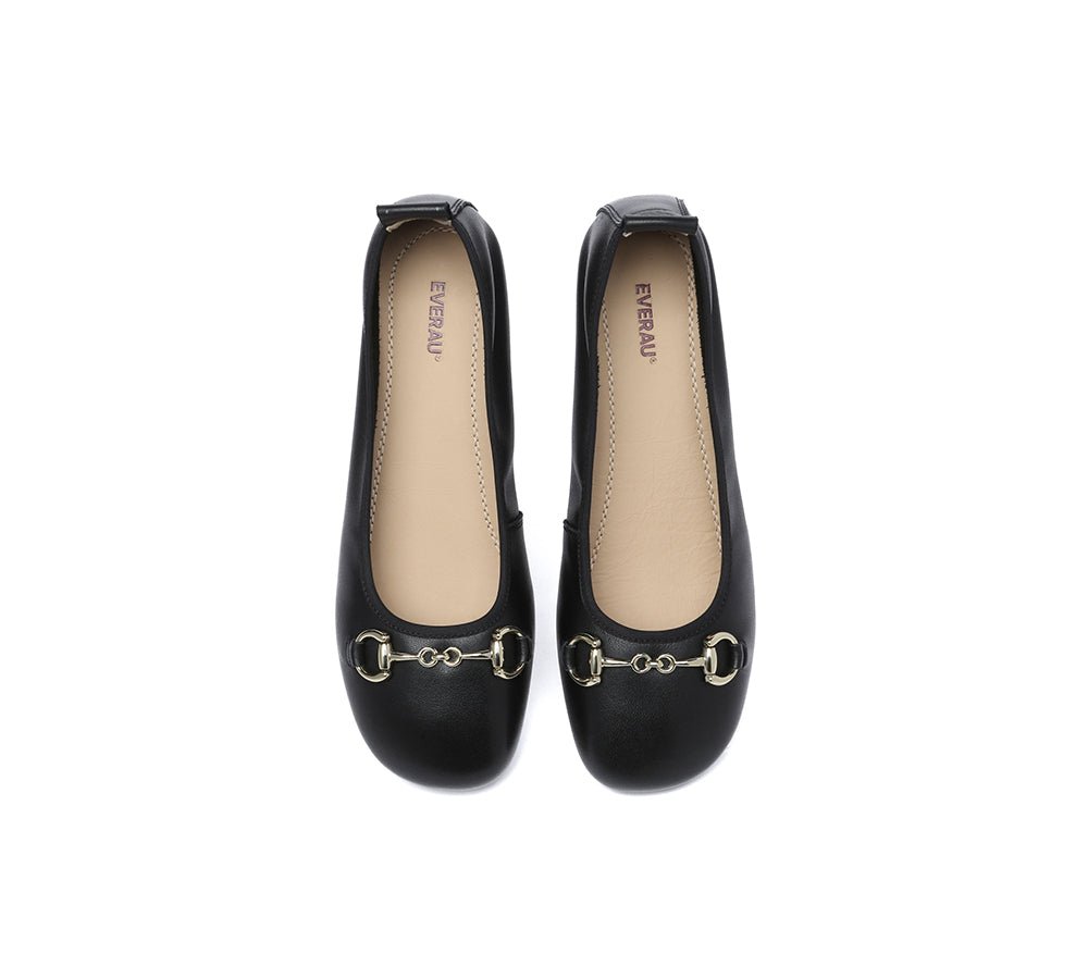 Women Leather Round Toe Metal Buckle Ultra Soft Ballet Flats Blake - Flats - Black - AU Ladies 4 / AU Men 2 / EU 35 - Uggoutlet